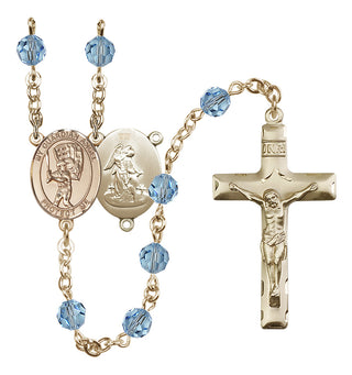 14 Karat Gold-Filled 6mm Austrian Crystal Guardian Angel/Baseball Rosary in Aqua