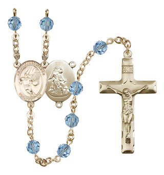 14 Karat Gold-Filled 6mm Austrian Crystal Guardian Angel/Basketball Rosary in Aqua