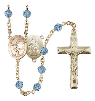 14 Karat Gold-Filled 6mm Austrian Crystal Guardian Angel/Soccer Rosary in Aqua