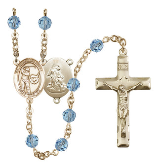 14 Karat Gold-Filled 6mm Austrian Crystal Guardian Angel/Golf Rosary in Aqua