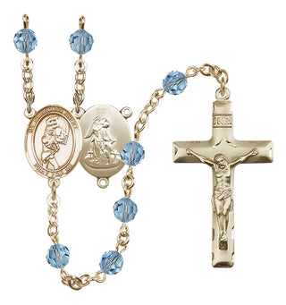 14 Karat Gold-Filled 6mm Austrian Crystal Guardian Angel/Softball Rosary in Aqua