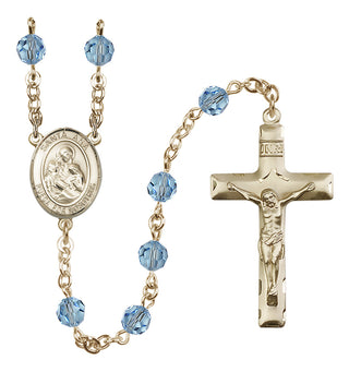 14 Karat Gold 6mm Austrian Crystal Santa Ana Rosary in Aqua