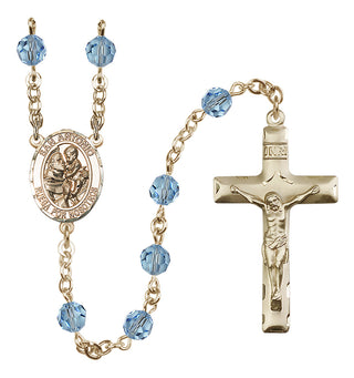14 Karat Gold 6mm Austrian Crystal San Antonio Rosary in Aqua