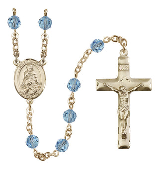 14 Karat Gold 6mm Austrian Crystal Saint Daniel Rosary in Aqua