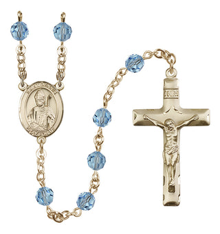 14 Karat Gold 6mm Austrian Crystal Saint Dennis Rosary in Aqua