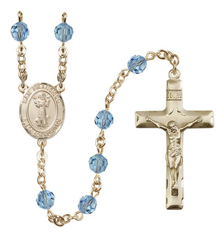 14 Karat Gold 6mm Austrian Crystal San Francis Rosary in Aqua
