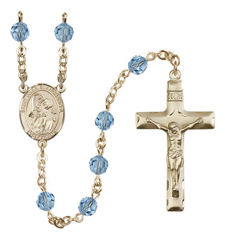 14 Karat Gold 6mm Austrian Crystal Saint Gabriel the Archangel Rosary in Aqua