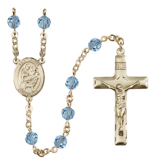 14 Karat Gold 6mm Austrian Crystal Saint Jason Rosary in Aqua