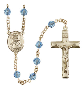 14 Karat Gold 6mm Austrian Crystal Saint Louise de Marillac Rosary in Aqua