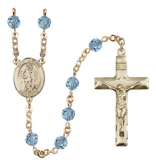 14 Karat Gold 6mm Austrian Crystal Saint Lazarus Rosary in Aqua