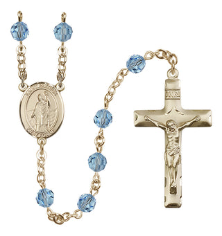 14 Karat Gold 6mm Austrian Crystal Saint Patrick Rosary in Aqua