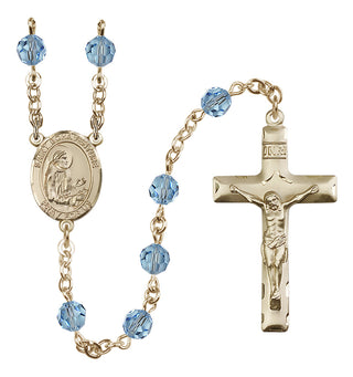14 Karat Gold 6mm Austrian Crystal Saint Bonaventure Rosary in Aqua