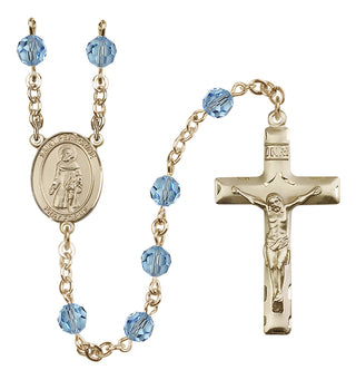 14 Karat Gold 6mm Austrian Crystal Saint Peregrine Laziosi Rosary in Aqua