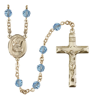 14 Karat Gold 6mm Austrian Crystal Saint Raymond Nonnatus Rosary in Aqua