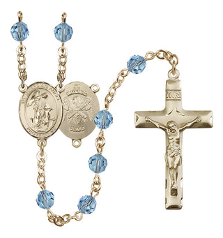 14 Karat Gold 6mm Austrian Crystal Guardian Angel / Nat'l Guard Rosary in Aqua