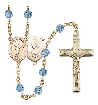14 Karat Gold 6mm Austrian Crystal Saint Christopher/Tennis Rosary in Aqua