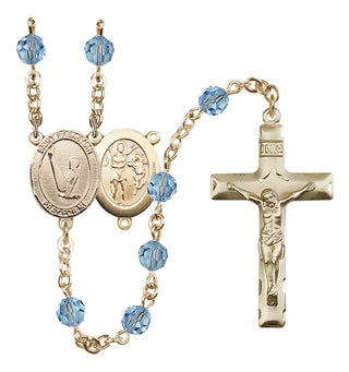 14 Karat Gold 6mm Austrian Crystal Saint Sebastian/Gymnastics Rosary in Aqua
