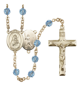 14 Karat Gold 6mm Austrian Crystal Saint Rita / Baseball Rosary in Aqua