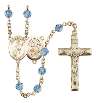 14 Karat Gold 6mm Austrian Crystal Saint Sebastian / Rodeo Rosary in Aqua