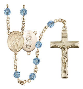 14 Karat Gold 6mm Austrian Crystal Saint Christopher / Rodeo Rosary in Aqua