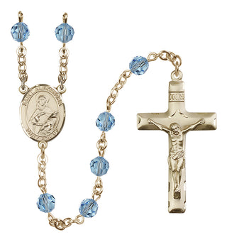 14 Karat Gold 6mm Austrian Crystal Saint Alexandra Rosary in Aqua