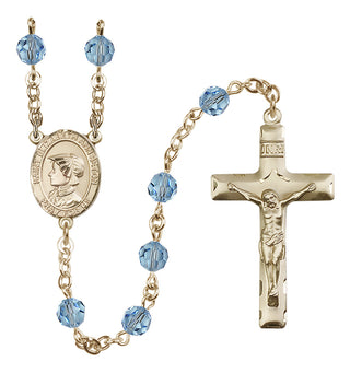 14 Karat Gold 6mm Austrian Crystal Saint Elizabeth Ann Seton Rosary in Aqua