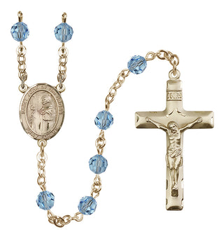 14 Karat Gold 6mm Austrian Crystal Saint John of the Cross Rosary in Aqua