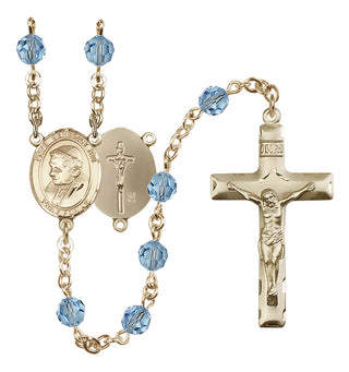 14 Karat Gold 6mm Austrian Crystal Pope Emeritace Benedict XVI Rosary in Aqua