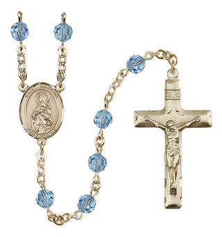 14 Karat Gold 6mm Austrian Crystal Saint Matilda Rosary in Aqua