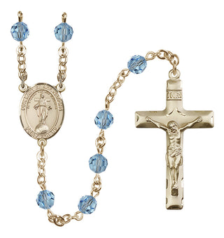14 Karat Gold 6mm Austrian Crystal Our Lady of All Nations Rosary in Aqua