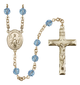 14 Karat Gold 6mm Austrian Crystal Our Lady of Knock Rosary in Aqua
