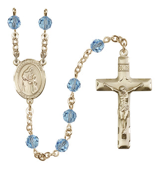 14 Karat Gold 6mm Austrian Crystal Blessed Caroline Gerhardinger Rosary in Aqua