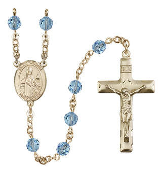 14 Karat Gold 6mm Austrian Crystal Saint Walter of Pontoise Rosary in Aqua