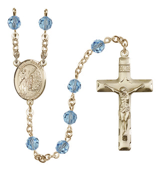 14 Karat Gold 6mm Austrian Crystal Saint Fiacre Rosary in Aqua