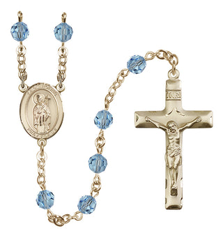 14 Karat Gold 6mm Austrian Crystal Saint Ronan Rosary in Aqua