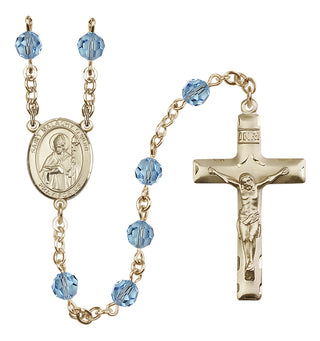 14 Karat Gold 6mm Austrian Crystal Saint Malachy O'More Rosary in Aqua