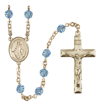 14 Karat Gold 6mm Austrian Crystal Saint Anthony of Egypt Rosary in Aqua