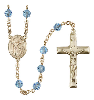 14 Karat Gold 6mm Austrian Crystal Saint Kenneth Rosary in Aqua