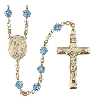 14 Karat Gold 6mm Austrian Crystal Saint Adrian of Nicomedia Rosary in Aqua