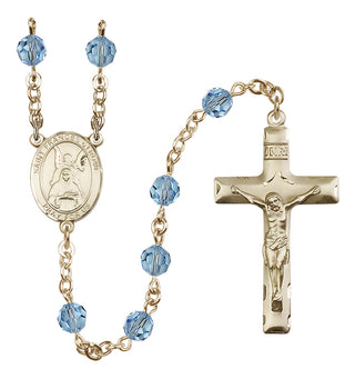 14 Karat Gold 6mm Austrian Crystal Saint Frances of Rome Rosary in Aqua