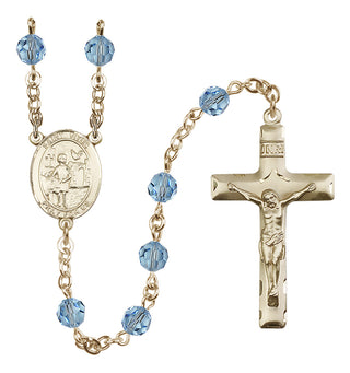 14 Karat Gold 6mm Austrian Crystal Saint Vitus Rosary in Aqua