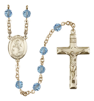 14 Karat Gold 6mm Austrian Crystal Saint Marina Rosary in Aqua