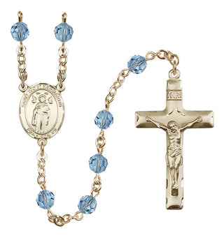 14 Karat Gold 6mm Austrian Crystal Saint Ivo of Kelmartin Rosary in Aqua
