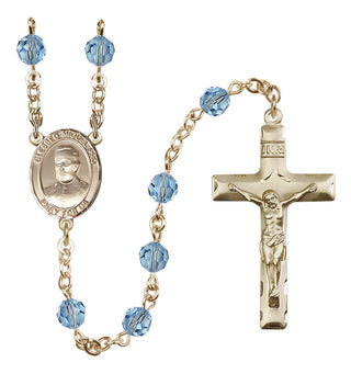 14 Karat Gold 6mm Austrian Crystal Blessed Miguel Pro Rosary in Aqua