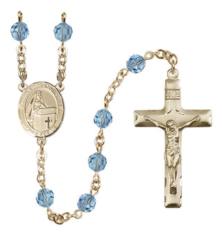 14 Karat Gold 6mm Austrian Crystal Blessed Emilee Doultremont Rosary in Aqua