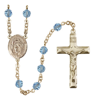 14 Karat Gold 6mm Austrian Crystal Saint Paul the Hermit Rosary in Aqua