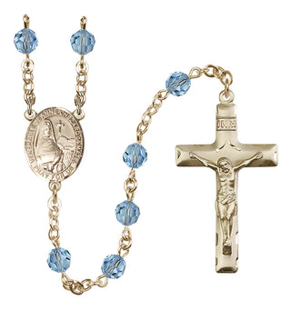 14 Karat Gold 6mm Austrian Crystal Saint Jeanne Chezard de Matel Rosary in Aqua