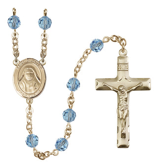 14 Karat Gold 6mm Austrian Crystal Saint Alphonsa of India Rosary in Aqua