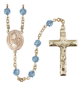 14 Karat Gold 6mm Austrian Crystal Saint Viator of Bergamo Rosary in Aqua