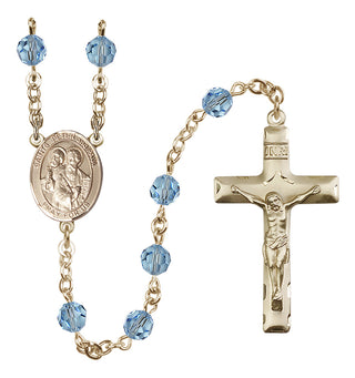 14 Karat Gold 6mm Austrian Crystal Saints Peter & Paul Rosary in Aqua